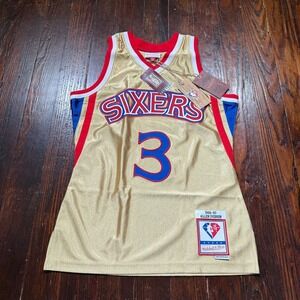 Mitchell & Ness 75th Anniversary Gold AIlen Iverson 76ers Swingman Jersey Size S